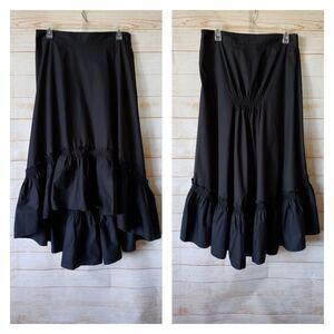 Trina Turk Cotton Blend Hi-Lo Ruffled Hem Midi Skirt Black Women's Size 8